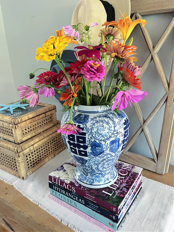 cosmos and zinnias