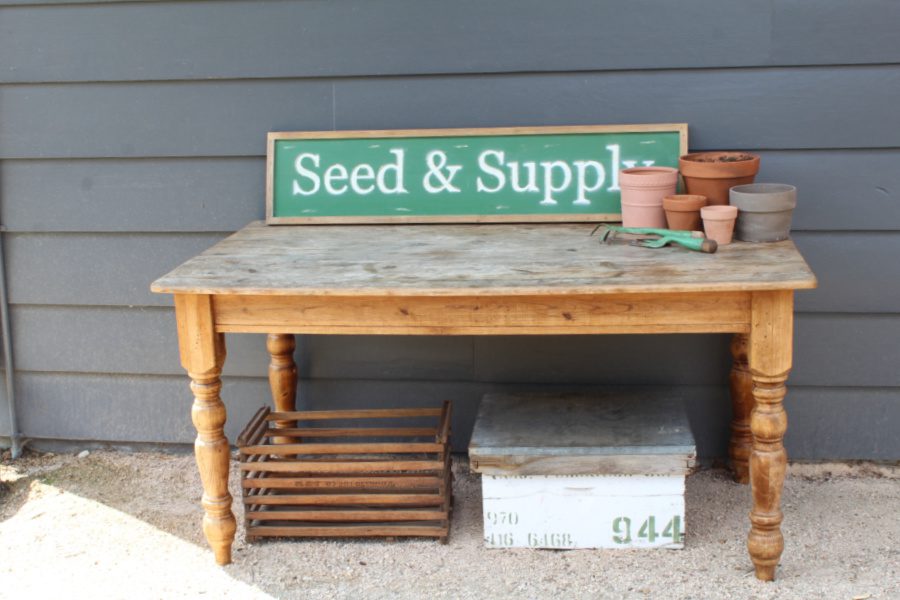 seed and supply sign on my potting table