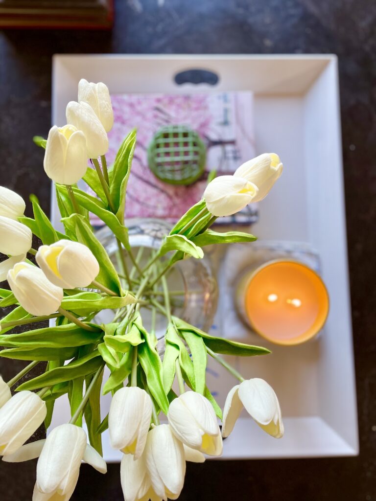 white tulips from above