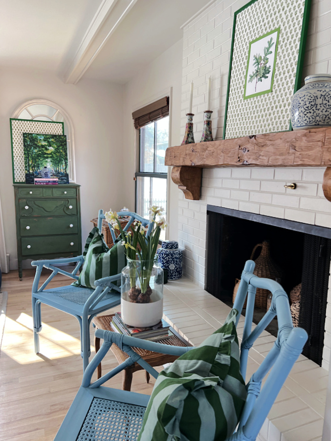 side view of spring fireplace, Colorful Spring Fireplace Styling