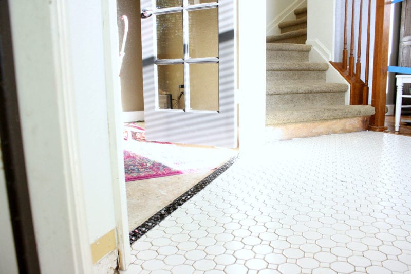 A look at our entryway makeover using Jeffrey Court tile.